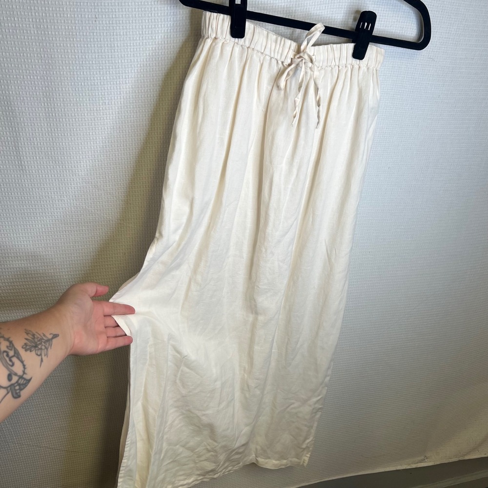 Carbon38 Cream Linen Cotton Blend Maxi Skirt Elastic Waist Side Slits XS